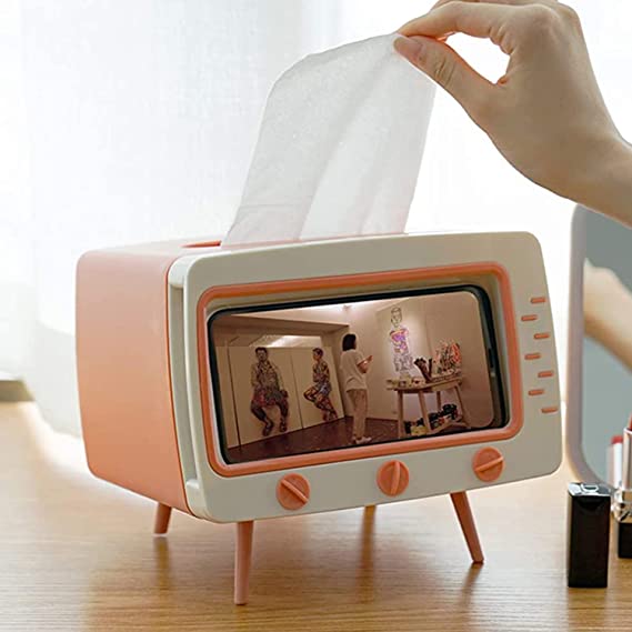 Boîte à Mouchoirs TV Rétro avec Support Téléphone – Élégance